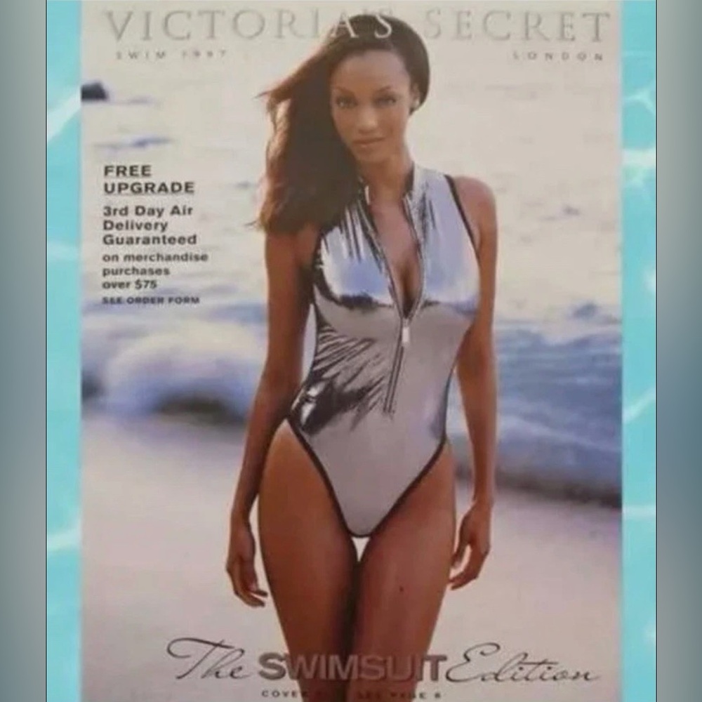 NEW Victoria's Secret One Piece Iconic Silver Speedo Tyra Banks Swimsuit Sz 14